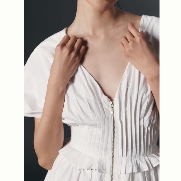 Anthroplogie V-Neck Zip-Front Midi Dress White Medium - Picture 4 of 12